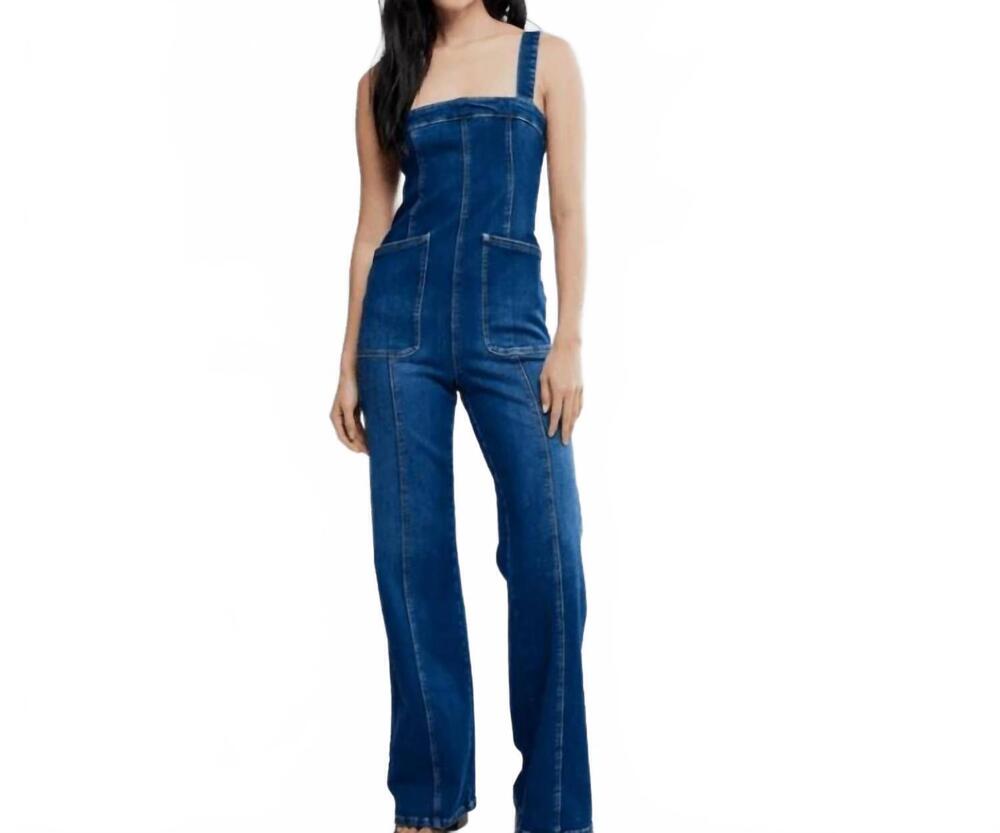 NEW FREE PEOPLE women's suns out bootcut erica jeans jumpsuit in blue